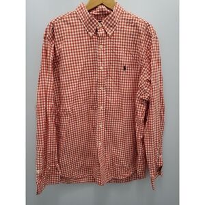 Ralph Lauren‎ Shirt Mens XXL Orange Gingham Plaid w/ Green Pony Button Front